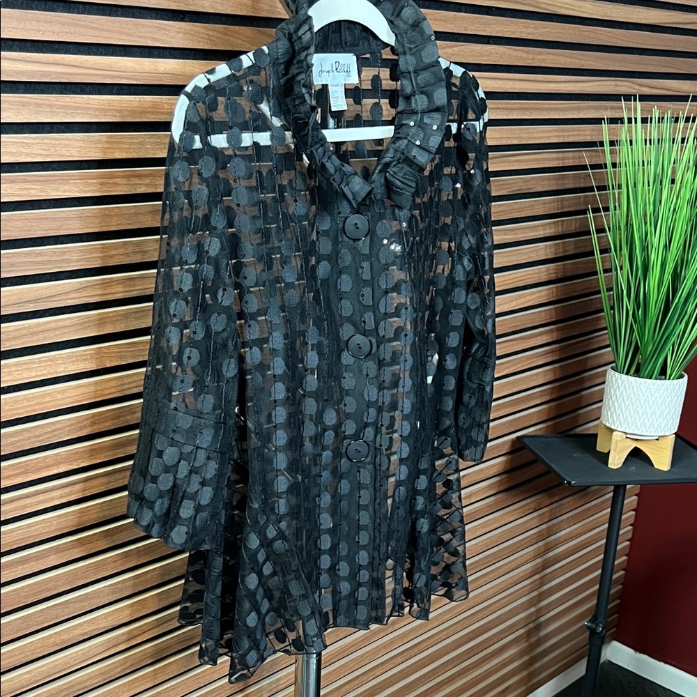 Fun and festive Black Sheer Button-Up Blouse/jacket